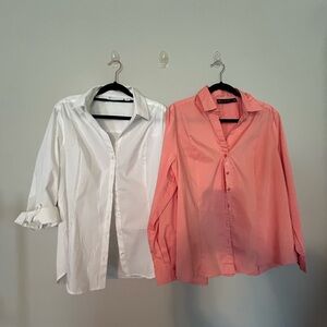 NWOT (2) NY & Co. blouse sz PXL. Peach and white. Princess seams. V style/button